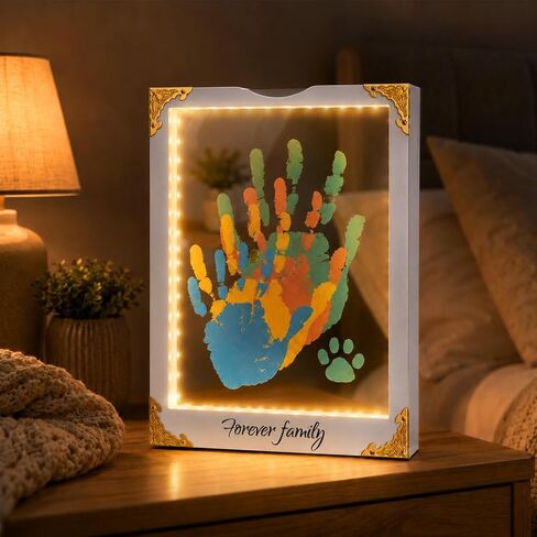 WodGod Family Handprint Kit with Light, DIY Keepsake Wooden Frame, Handprint Frame Kit for 4 People, Family Gifts for Women, New Parents, Mother's Day in Kuwait