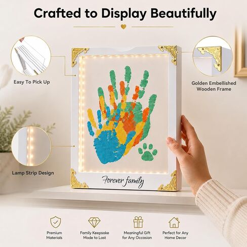 WodGod Family Handprint Kit with Light, DIY Keepsake Wooden Frame, Handprint Frame Kit for 4 People, Family Gifts for Women, New Parents, Mother's Day in Kuwait