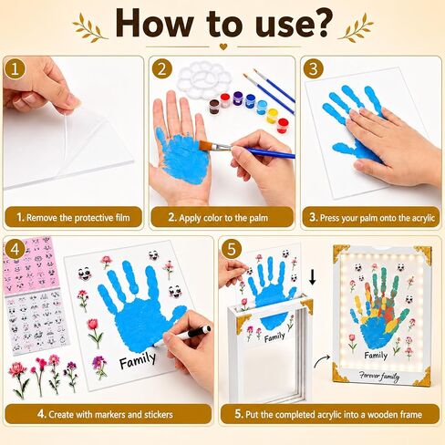 WodGod Family Handprint Kit with Light, DIY Keepsake Wooden Frame, Handprint Frame Kit for 4 People, Family Gifts for Women, New Parents, Mother's Day in Kuwait