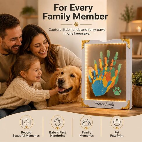 WodGod Family Handprint Kit with Light, DIY Keepsake Wooden Frame, Handprint Frame Kit for 4 People, Family Gifts for Women, New Parents, Mother's Day in Kuwait
