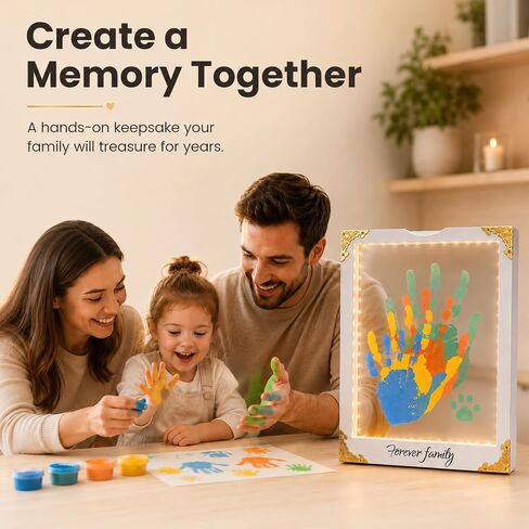 WodGod Family Handprint Kit with Light, DIY Keepsake Wooden Frame, Handprint Frame Kit for 4 People, Family Gifts for Women, New Parents, Mother's Day in Kuwait