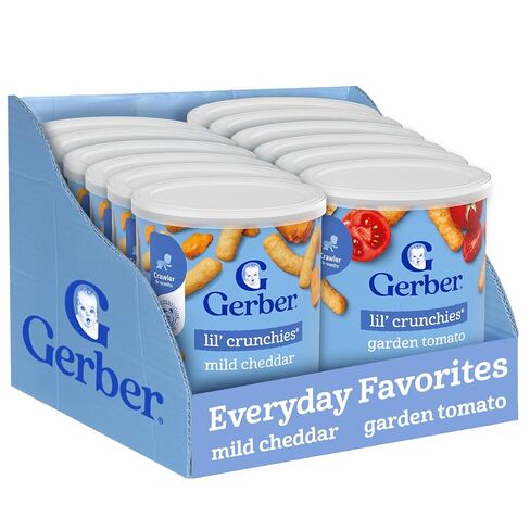 Gerber Lil' Crunchies, Garden Tomato and Mild Cheddar, Snacks for Babies, Stage 3 Baby Food Snacks, Variety Pack,12-Pack in Kuwait