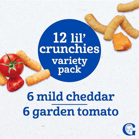 Gerber Lil' Crunchies, Garden Tomato and Mild Cheddar, Snacks for Babies, Stage 3 Baby Food Snacks, Variety Pack,12-Pack in Kuwait