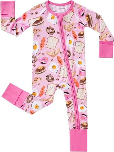 pureborn Baby Sleeper Viscose from Bamboo Zipper Footies 0-24 Months | Buttery soft, 2 way zipper, OEKO-TEX Certified, breathable, infant boy girl, fold-over mittens & foot cuffs, all-season in Kuwait