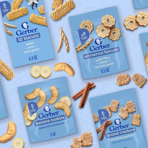 Gerber Arrowroot Biscuits Toddler Snack, 5.5 Oz | Toddler snack; arrowroot biscuits; vitamin E; finger foods; 5.5 oz pouch in Kuwait