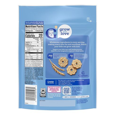 Gerber Arrowroot Biscuits Toddler Snack, 5.5 Oz | Toddler snack; arrowroot biscuits; vitamin E; finger foods; 5.5 oz pouch in Kuwait