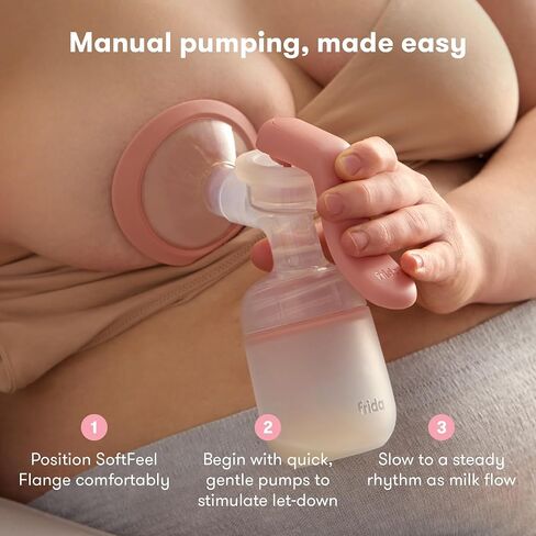 Frida Mom Manual Breast Pump, Portable Hand Breast Pump with SoftFeel Flange, Ergonomic Handle for Comfortable Milk Expression, Breastfeeding Essentials for Nursing Moms in Kuwait