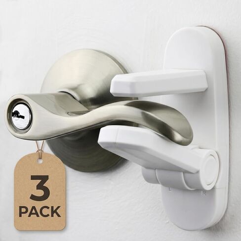 Door Lever Lock (3 Pack) Prevents Toddlers from Opening Doors. 3.25" L * 1.5" W * 4.5" H Easy One Hand Operation for Adults. Durable ABS with 3M Adhesive Backing. Simple Install, No Tools Needed. in Kuwait