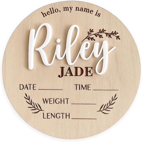 Personalized Baby Name Sign with Birth Stats | Custom Wood & Acrylic, First & Middle Name, Hospital Photo Prop, Nursery Wall Decor, Newborn Announcement Plaque in Kuwait