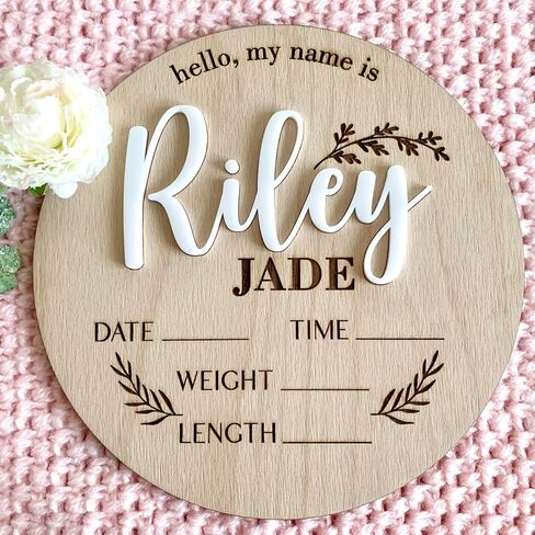 Personalized Baby Name Sign with Birth Stats | Custom Wood & Acrylic, First & Middle Name, Hospital Photo Prop, Nursery Wall Decor, Newborn Announcement Plaque in Kuwait