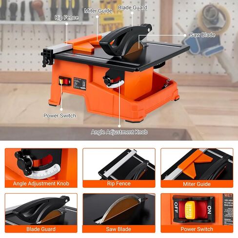 Towallmark 7 inch Wet Tile Saw, 6500 RPM & Pure Copper Motor, Bevel cuts tile from 0 to 45, Tile Cutter Wet Saw with Water Reservoir for Cutting Tiles and Stones, for DIY Enthusiasts in Kuwait