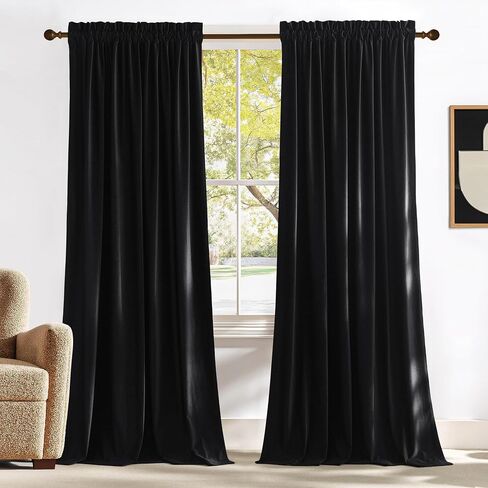 الستائر Black Velvet Lackout Nicetown Halloween ، الستائر الثقيلة الثقيلة في جيب القضيب/علاجات النوافذ للقاعة ، مسرح (2 قطع ، طوله 96 بوصة) in Kuwait