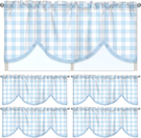 Hahafelt 4 Pcs Classroom Curtains Gingham Window Valances Scalloped Curtains 54" W x 18" L Simple Rod Pocket Back to School Window Treatment for Classroom Living Room Bedroom Kitchen(Light Purple) in Kuwait