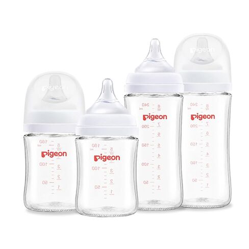 Pigeon Glass Nursing Baby Bottle Wide Neck(Pack of 4), Streamlined Body, Natural Feel, Easy to Clean, Heat-Resistant, 5.4Oz and 8.1 Oz in Kuwait
