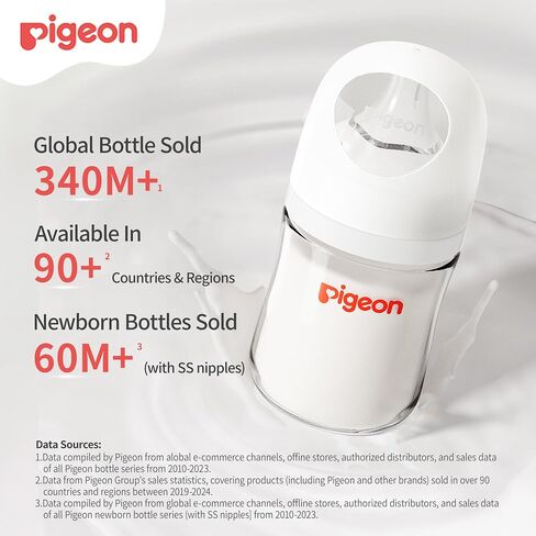 Pigeon Glass Nursing Baby Bottle Wide Neck(Pack of 4), Streamlined Body, Natural Feel, Easy to Clean, Heat-Resistant, 5.4Oz and 8.1 Oz in Kuwait