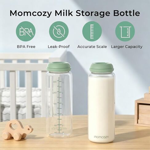 Momcozy Natural Baby Bottle, 12oz Narrow-Neck Breast Milk Container, Breastmilk Storage Bottle for Fridge & Momcozy Breast Milk Cooler, BPA Free Milk Collection Bottles, Breastfeeding Essential, 2PCS in Kuwait