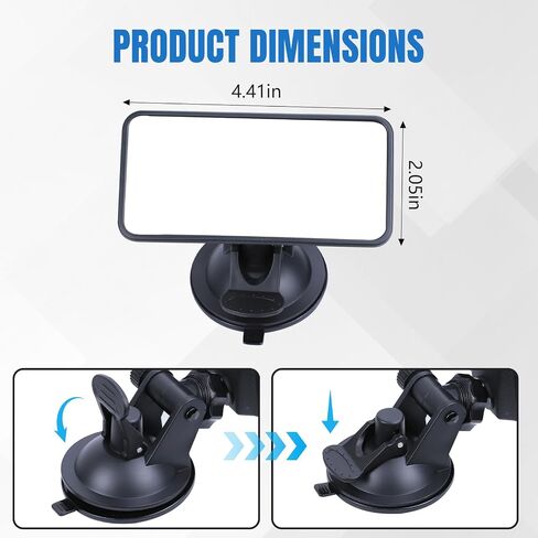 Baby Car Mirror with Suction Cup, 4.4"×2" Rectangular HD Glass Interior Rear View Mirror, 360° Rotation Adjustable Baby Rear Facing Mirrors for Windshield, Universal Car Accessories in Kuwait