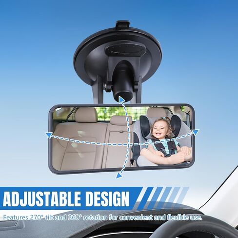 Baby Car Mirror with Suction Cup, 4.4"×2" Rectangular HD Glass Interior Rear View Mirror, 360° Rotation Adjustable Baby Rear Facing Mirrors for Windshield, Universal Car Accessories in Kuwait