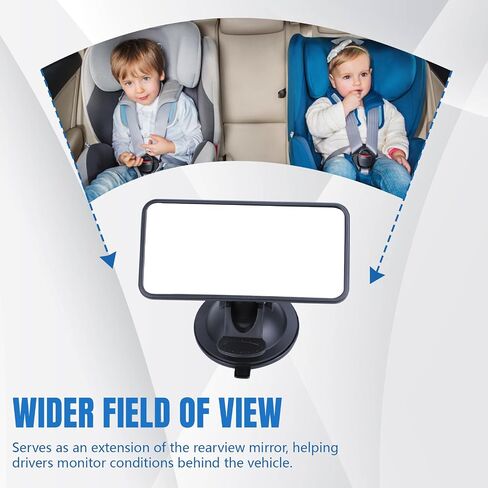 Baby Car Mirror with Suction Cup, 4.4"×2" Rectangular HD Glass Interior Rear View Mirror, 360° Rotation Adjustable Baby Rear Facing Mirrors for Windshield, Universal Car Accessories in Kuwait