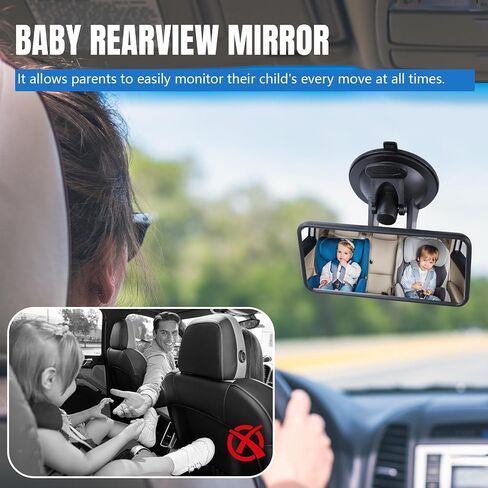 Baby Car Mirror with Suction Cup, 4.4"×2" Rectangular HD Glass Interior Rear View Mirror, 360° Rotation Adjustable Baby Rear Facing Mirrors for Windshield, Universal Car Accessories in Kuwait