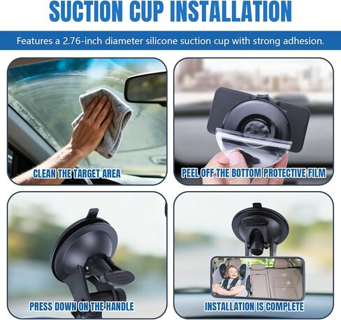 Baby Car Mirror with Suction Cup, 4.4"×2" Rectangular HD Glass Interior Rear View Mirror, 360° Rotation Adjustable Baby Rear Facing Mirrors for Windshield, Universal Car Accessories in Kuwait