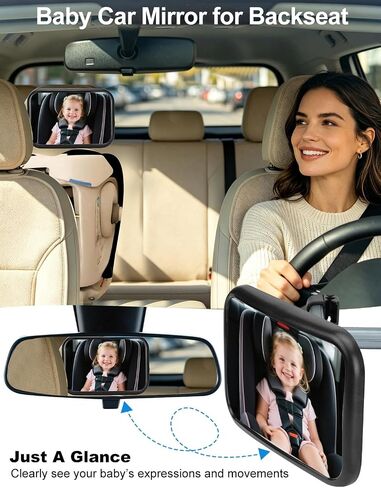 Baby Car Mirror, Hook Clip Car Back Seat Mirror for Baby Rear Facing, Clear Wide View Stable Safety Shatterproof 360° Rotation, Easily Observe the Baby in Kuwait
