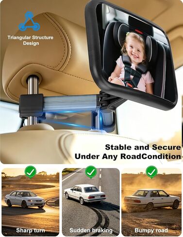 Baby Car Mirror, Hook Clip Car Back Seat Mirror for Baby Rear Facing, Clear Wide View Stable Safety Shatterproof 360° Rotation, Easily Observe the Baby in Kuwait