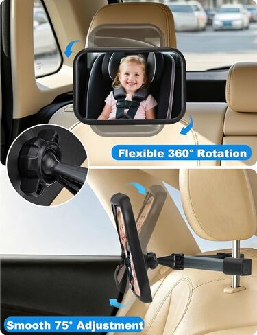 Baby Car Mirror, Hook Clip Car Back Seat Mirror for Baby Rear Facing, Clear Wide View Stable Safety Shatterproof 360° Rotation, Easily Observe the Baby in Kuwait