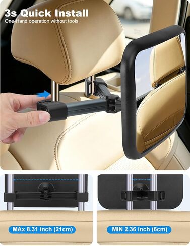 Baby Car Mirror, Hook Clip Car Back Seat Mirror for Baby Rear Facing, Clear Wide View Stable Safety Shatterproof 360° Rotation, Easily Observe the Baby in Kuwait