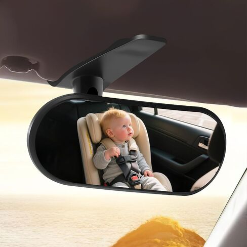 Wuyaoyao HD Baby Car Mirror Rear Facing, Clip-on 360° Adjustable Baby Rear View Mirror for Cars Sun Visor, Wide Angle Convex Safety Rearview Mirrors for Backseat, Car Accessories Interior (Clip-on) in Kuwait