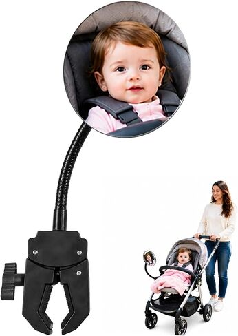 Stroller Rearview Mirror Allows you to see your baby's face while pushing the stroller Easy to attach Stroller accessory featuring a clear view and 360° rotation in Kuwait