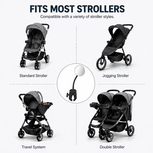 Stroller Rearview Mirror Allows you to see your baby's face while pushing the stroller Easy to attach Stroller accessory featuring a clear view and 360° rotation in Kuwait
