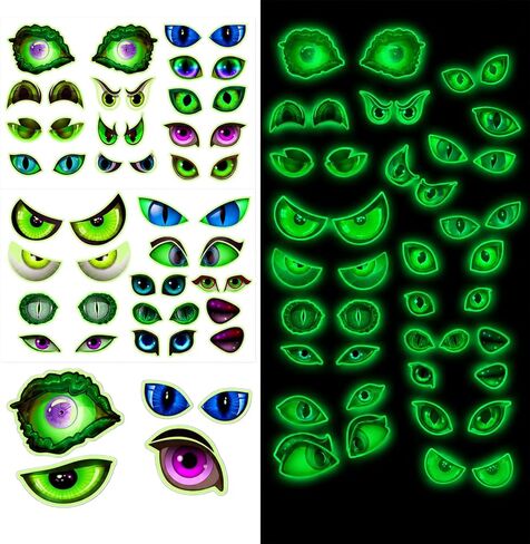 Glow in The Dark Halloween Decorations Glowing Eyes Halloween Stickers | 23 Pairs Waterproof Luminous Spooky Green Monster Eye Wall Decals for Scary Party Window Car Outdoor Light Up in Kuwait