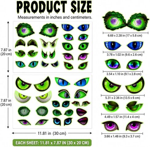 Glow in The Dark Halloween Decorations Glowing Eyes Halloween Stickers | 23 Pairs Waterproof Luminous Spooky Green Monster Eye Wall Decals for Scary Party Window Car Outdoor Light Up in Kuwait