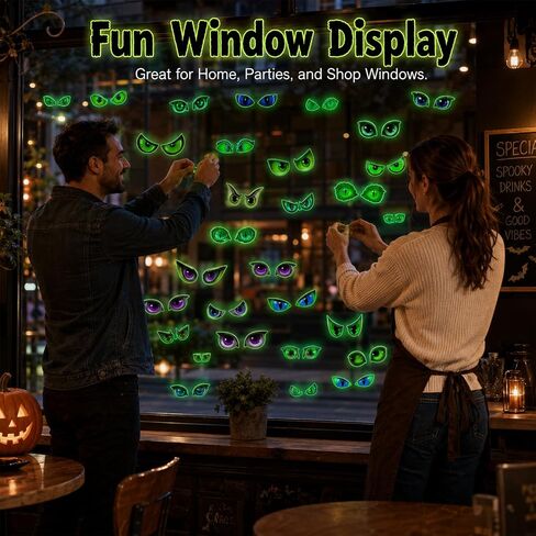 Glow in The Dark Halloween Decorations Glowing Eyes Halloween Stickers | 23 Pairs Waterproof Luminous Spooky Green Monster Eye Wall Decals for Scary Party Window Car Outdoor Light Up in Kuwait