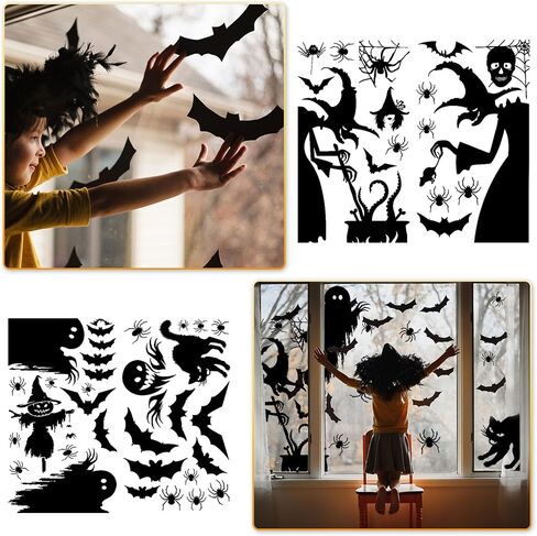 Halloween Window Decor Large Halloween Window Silhouette Scary Witch Halloween Window Clings Halloween Stickers for Home Office School, 4 Pcs in Kuwait