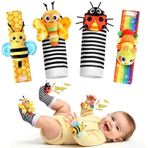 Baby Toys 0-6 6-12 Months, Baby Wrist Rattle Socks and Foot Finder Set | Bright Colors, Soft & Comfortable, Baby Wrist Rattles, Baby Rattle Socks, Infant Hand & Foot Tummy Time Toy, Newborn Gifts in Kuwait