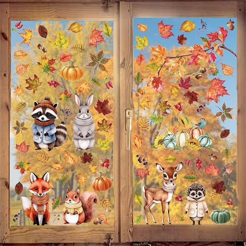 Fall Window Clings Maple Leaf Pumpkin Glass Window Wall Stickers Autumn Thanksgiving Day Decoration Stickers 114 PCS in Kuwait