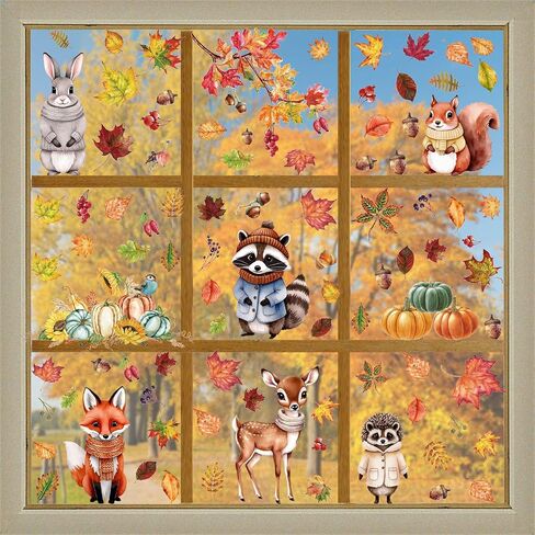 Fall Window Clings Maple Leaf Pumpkin Glass Window Wall Stickers Autumn Thanksgiving Day Decoration Stickers 114 PCS in Kuwait