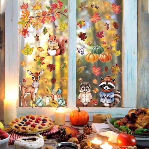 Fall Window Clings Maple Leaf Pumpkin Glass Window Wall Stickers Autumn Thanksgiving Day Decoration Stickers 114 PCS in Kuwait