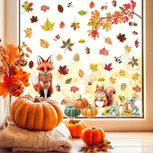 Fall Window Clings Maple Leaf Pumpkin Glass Window Wall Stickers Autumn Thanksgiving Day Decoration Stickers 114 PCS in Kuwait