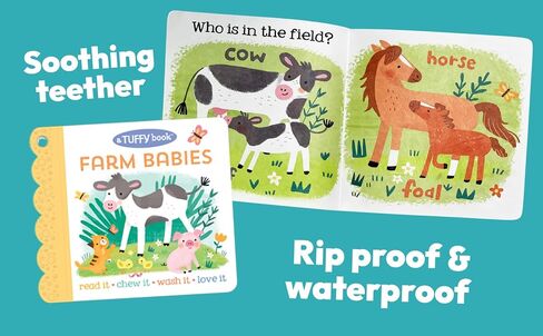 Tuffy Farm Babies Book - Washable, Chewable, Unrippable Pages With Hole For Stroller Or Toy Ring, Teether Tough, Ages 0-3 (A Tuffy Book) in Kuwait