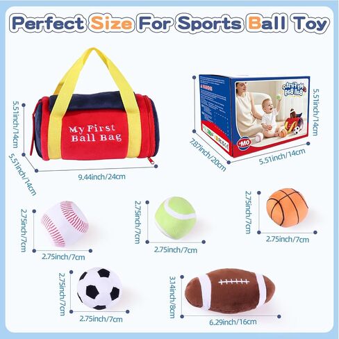 My First Sports Bag,Baby Sports Toys,Infant boy Toys with 5pcs Sensory Balls – Basketball, Football, Baseball, Soccer,Tennis, Rattle Toy for 0-3 6 9 12 Month Girl, Newborn Shower 1st Birthday Gifts in Kuwait