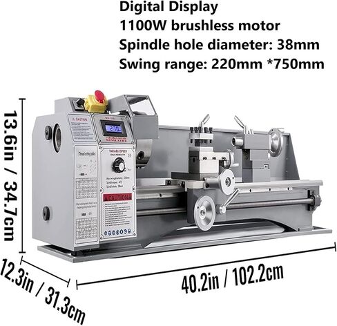 Mini Metal Lathe,Metal Lathe Machine 1100W 220MMx750MM Variable-Speed Metal Lathe RPM Metal Milling Machine Digital Milling in Kuwait