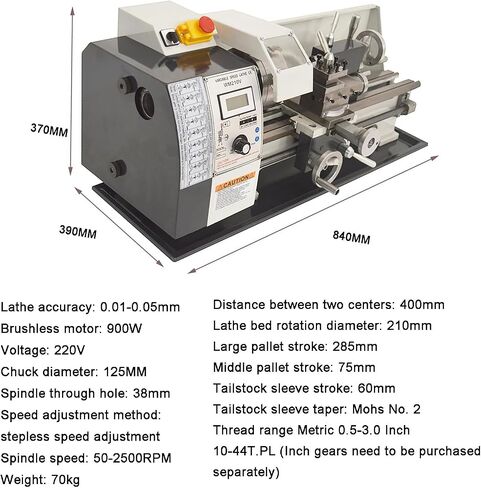 Miniature Metal Lathe, Industrial Wood Working Table Lathe, Spindle Through Hole 38mm, Continuously Variable Speed for Model Processing in Kuwait