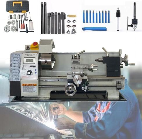 Mini Metal Lathe, Industrial Precision Benchtop Electric Metal Lathe, Continuously Variable Speed, with Metal Chuck Tool Box, for Processing Precision Parts in Kuwait