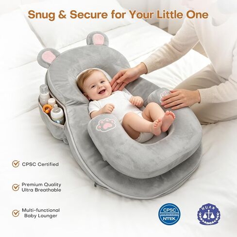 WARMHONIU Baby Feeding Pillow, Anti-Reflux Breastfeeding Infant Lounger & Tummy Time Pillow for Reducing Spit-Up, 25.2" L x 17.7" W, Detachable Cover with Handle & Storage Bag in Kuwait