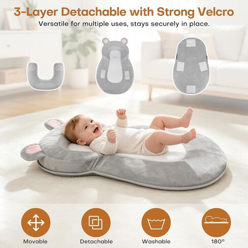 WARMHONIU Baby Feeding Pillow, Anti-Reflux Breastfeeding Infant Lounger & Tummy Time Pillow for Reducing Spit-Up, 25.2" L x 17.7" W, Detachable Cover with Handle & Storage Bag in Kuwait