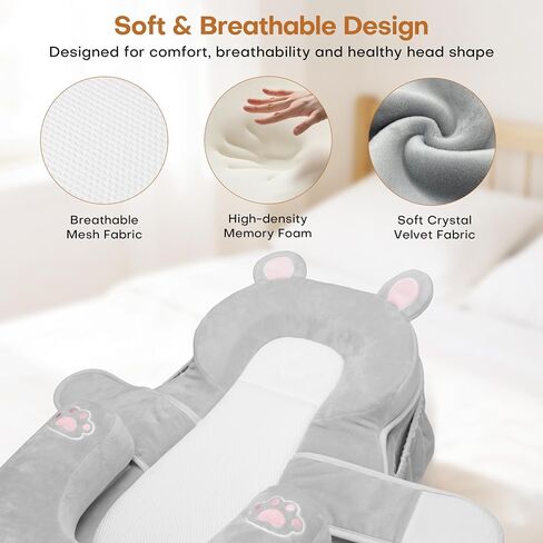 WARMHONIU Baby Feeding Pillow, Anti-Reflux Breastfeeding Infant Lounger & Tummy Time Pillow for Reducing Spit-Up, 25.2" L x 17.7" W, Detachable Cover with Handle & Storage Bag in Kuwait