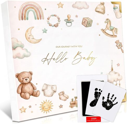 Molekaus Baby Book Keepsake for Baby Girls and Boys - Timeless First 5 Year Baby Scrapbook - Every Event from Birth to Age 5 - Gender Neutral Baby Photo Albums Gifts, 136 Pages (Bear Beige) in Kuwait